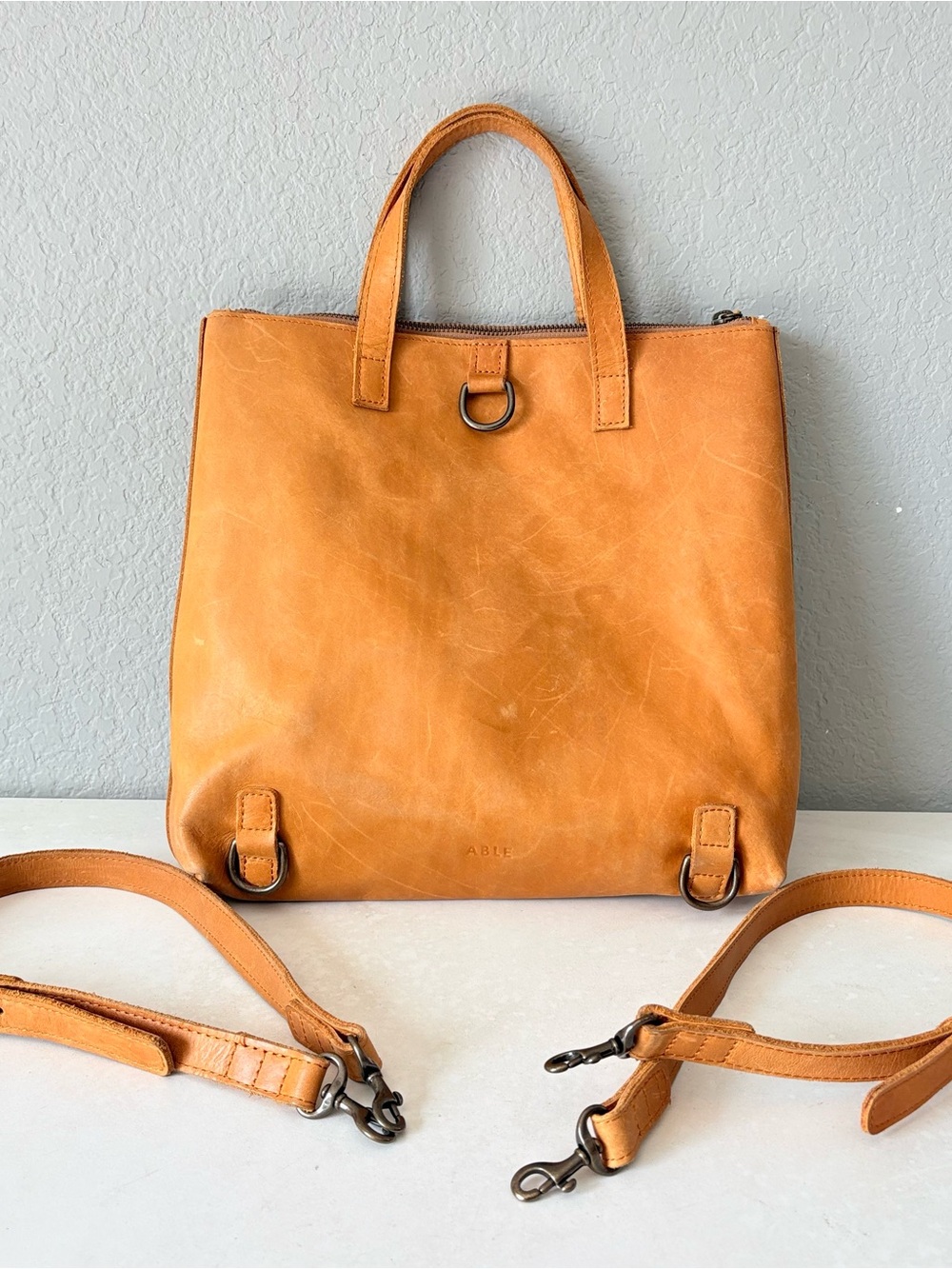 Able Leather Tote Backpack - Camel - Picture 5 of 14